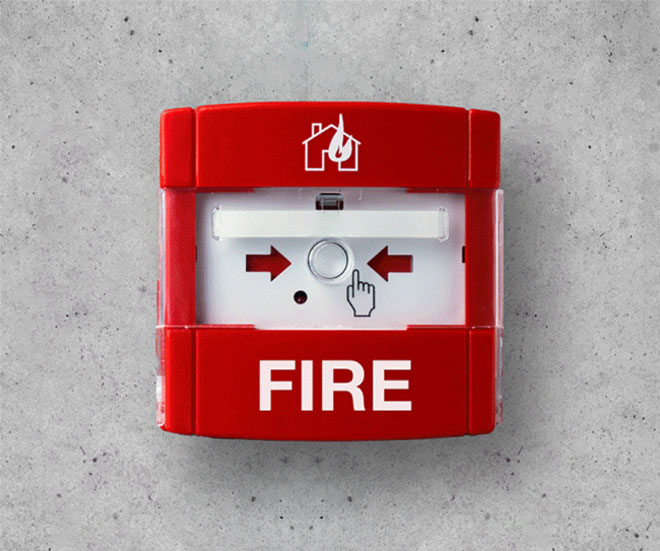 Red fire alarm pull station