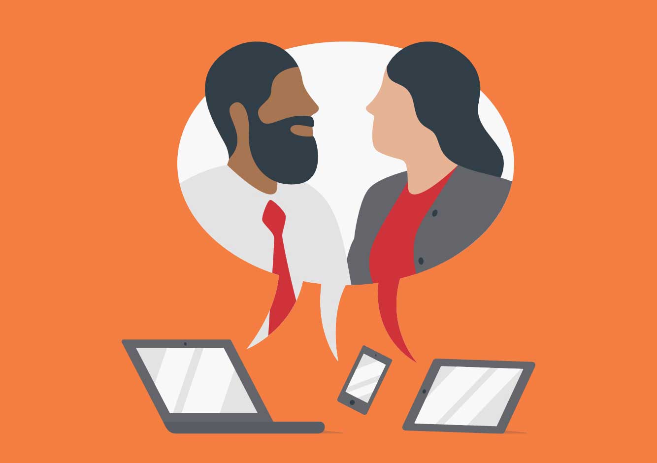 Customer Focused Experience image - vector image of multiple devices (laptop, mobile phone, table) Ooma Enterprise supports