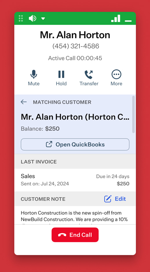 QuickBooks interaction card screenshot