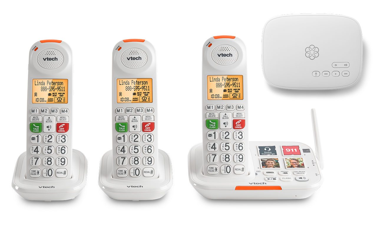 Ooma Telo + 3 VTech Cordless Handset with Answering System