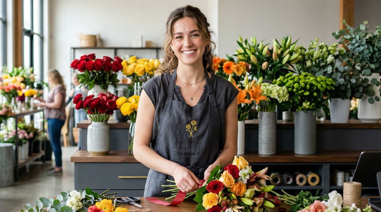 Small business owner at flower shop - hero image
