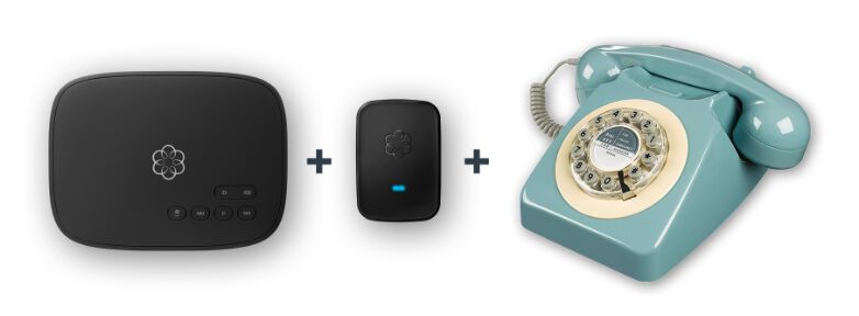 Ooma Telo device with Ooma Linx and Retro-looking-phone
