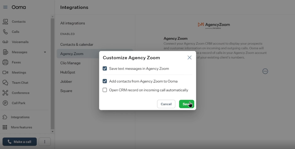 Saving text messages in Agency Zoom